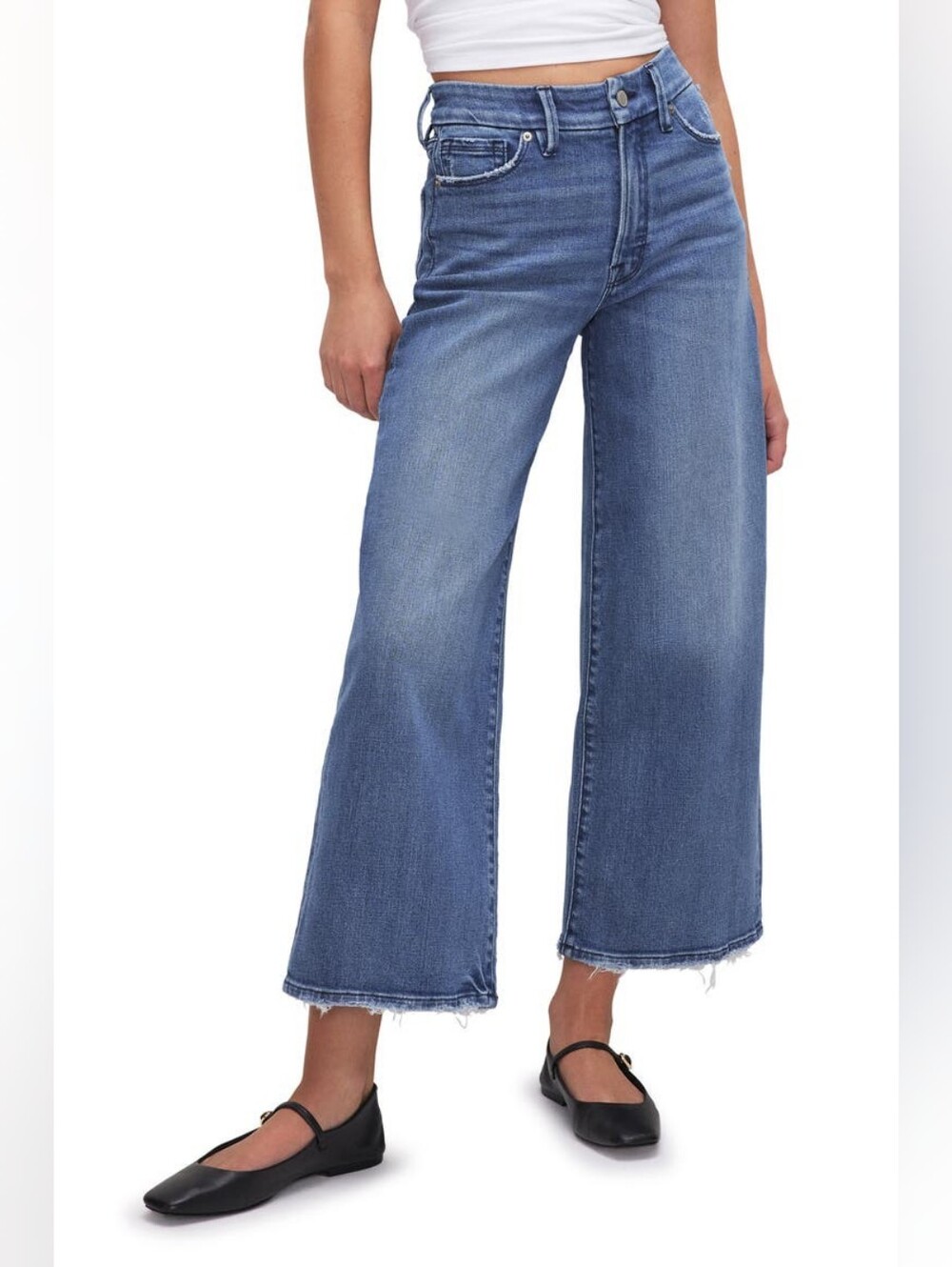 GOOD AMERICAN Good Waist Palazzo Crop Jeans Indigo 338 Size 10/30 Wide Leg Blue